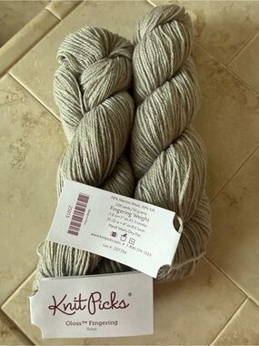 Knit Picks Gloss Fingering Yarn in Light Gray/Robot 2 Hanks